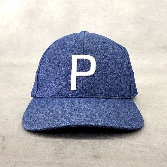 Puma Hat‎ Cap Mens Blue Snapback P Logo Tour Exclusive Golf Heathered Casual - Picture 1 of 9